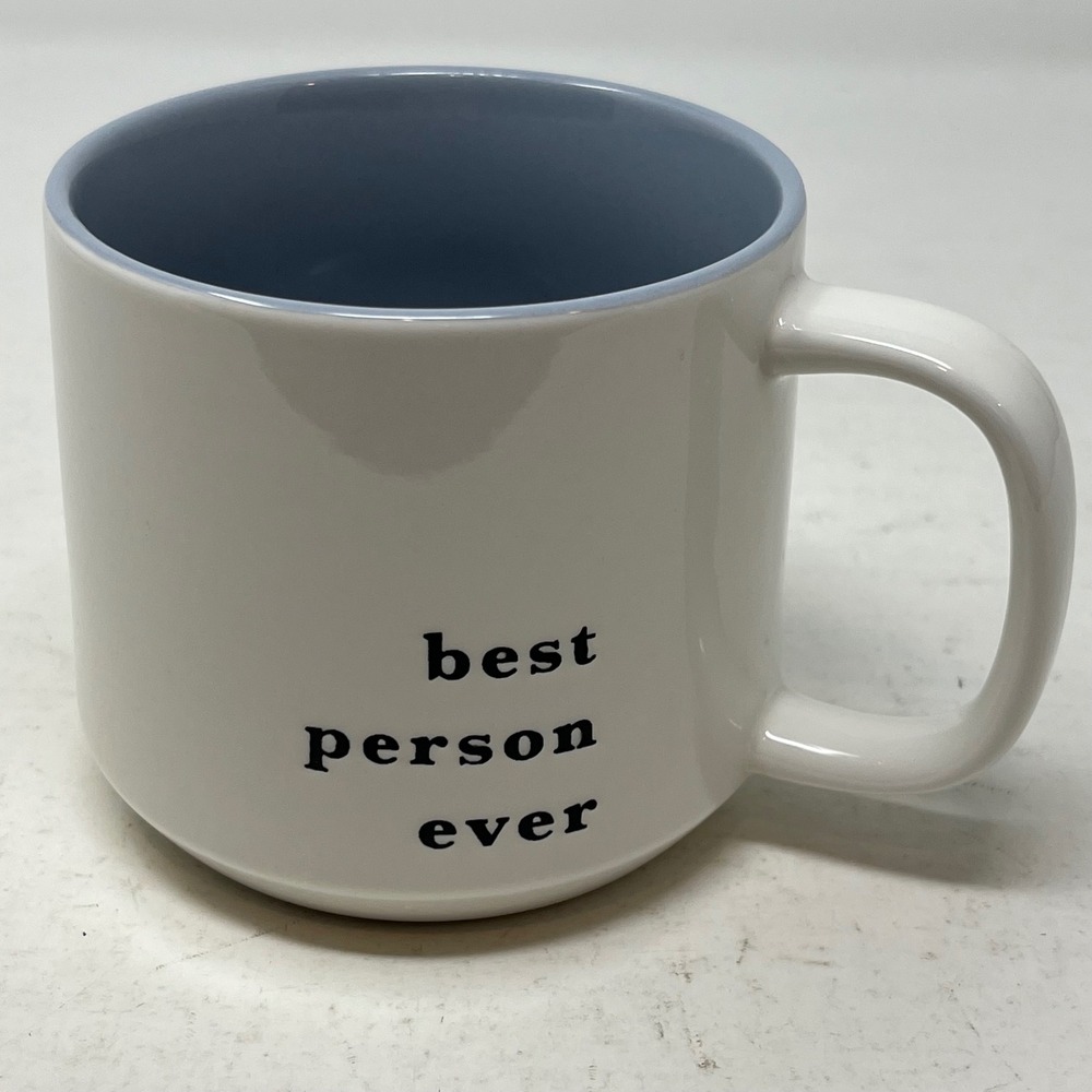 Threshold Best Person Ever Stoneware Coffee Mug White Blue Interior Ceramic Cup‎